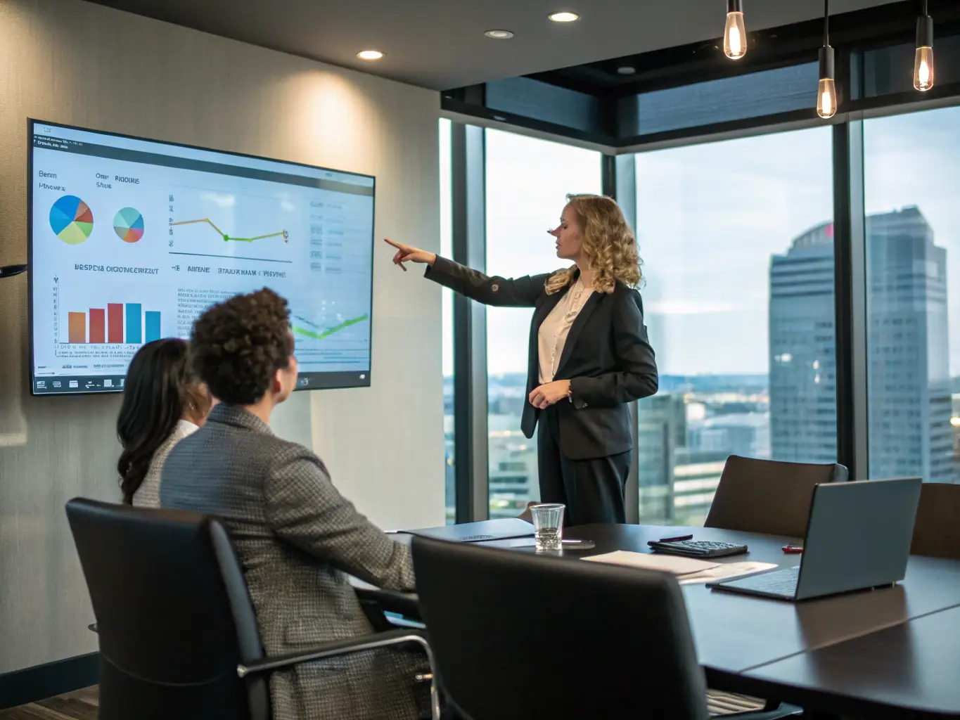 A consultant in a meeting, advising a client on strategic decisions, representing Multifacet Group's strategic advisory services. The setting should be professional and collaborative.