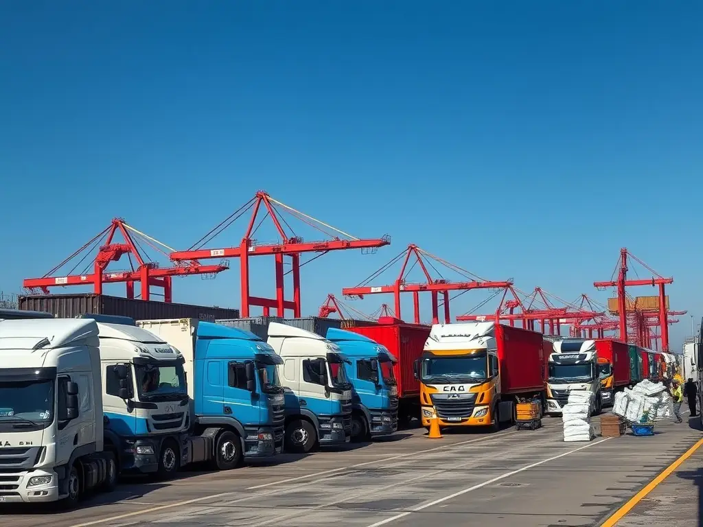 An image of a shipping container with vehicles being loaded, symbolizing international vehicle export.